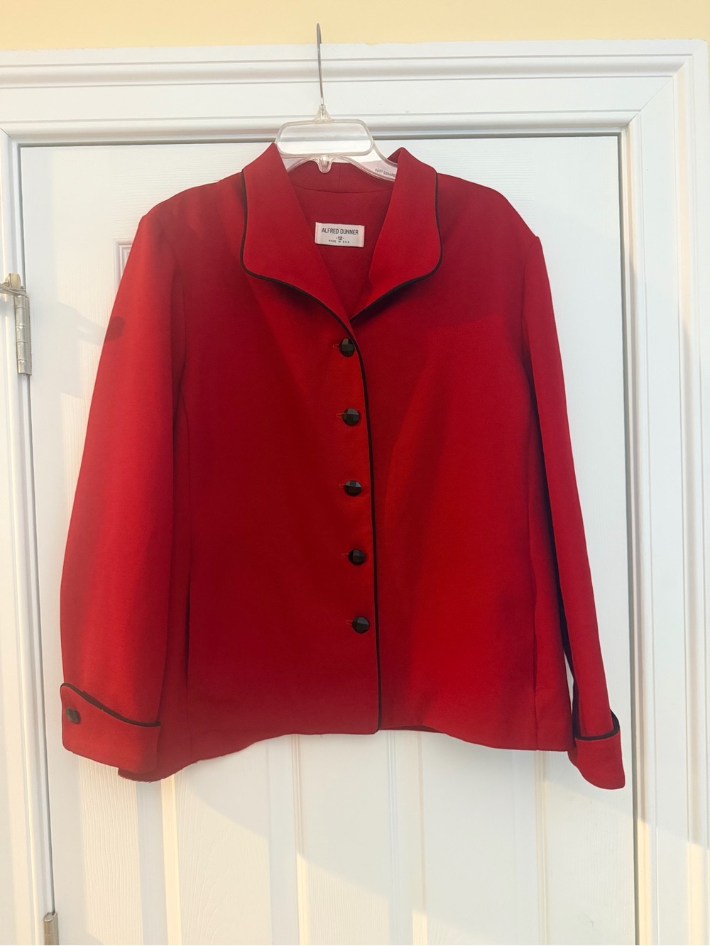 Ladies Size 12 "Alfred Dunner" Red Jacket w/ Black Trim -Button Front Blazer GUC
